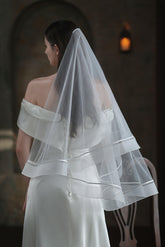 Two-tier Ribbon Edge Tulle Hip Veils with Ribbons CV0311 - COCOMELODY