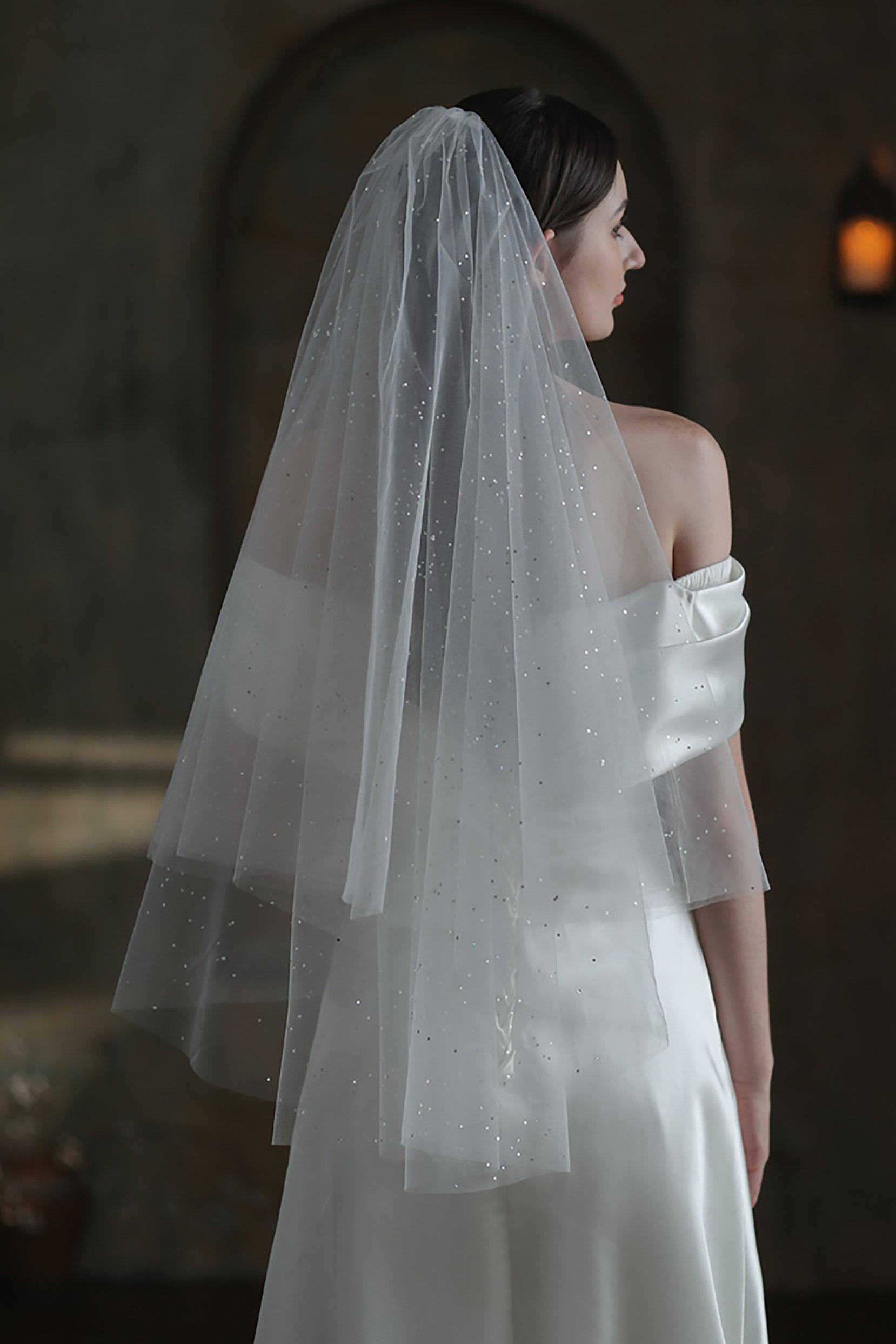 Two-tier Cut Edge Tulle Waist Veils with Sequin CV0312 - COCOMELODY