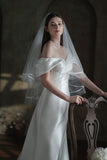Two-tier Satin Edge Tulle Waist Veils with Ribbons CV0313 - COCOMELODY