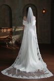 One-tier Lace Edge Tulle Chapel Veils with Appliques CV0317 - COCOMELODY