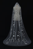 One-tier Cut Edge Tulle Chapel Veils with Appliques CV0353 - COCOMELODY