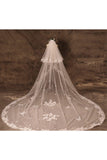 Two-tier Lace Edge Tulle Lace Cathedral Veils with Appliques CV0355 - COCOMELODY