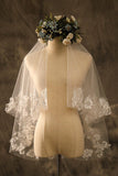 Two-tier Lace Edge Tulle Lace Waist Veils with Pearls CV0356 - COCOMELODY