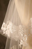 Two-tier Lace Edge Tulle Lace Waist Veils with Pearls CV0356 - COCOMELODY