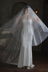 One-tier Cut Edge Tulle Cathedral Veils with Appliques CV0371 - COCOMELODY