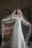 One-tier Lace Edge Tulle Lace Cathedral Veils with CV0373 - COCOMELODY