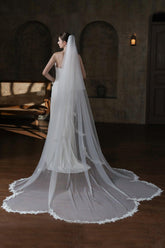 Two-tier Lace Edge Tulle Lace Chapel Veils with CV0374 - COCOMELODY