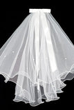 Two-tier Pencil Edge Tulle Shoulder Veils with Bow Pearls CV0381 - COCOMELODY