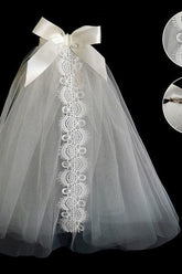 Two-tier Cut Edge Lace Tulle Shoulder Veils with Bow CV0394 - COCOMELODY