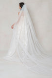 One-tier Lace Edge Tulle Chapel Veils with Appliques CV0402