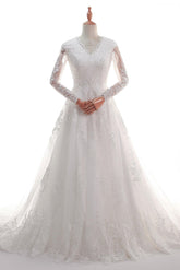 A-Line Court Train Satin Tulle Lace Wedding Dress CW2452 - COCOMELODY