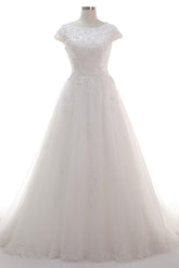 A-Line Court Train Tulle Lace Wedding Dress CW2453 - COCOMELODY