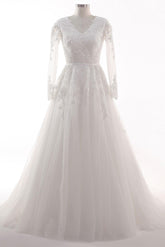 A-Line Court Train Tulle Lace Wedding Dress CW2455 - COCOMELODY