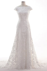 Sheath-Column Sweep Train Tulle Lace Wedding Dress CW2457 - COCOMELODY