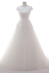 A-Line Court Train Tulle Lace Wedding Dress CW2458 - COCOMELODY