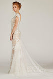 Trumpet Court Train Lace Knitted Fabric Wedding Dress CW2129CR - COCOMELODY