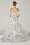 Trumpet Court Train Tulle Elastic Satin Wedding Dress CW2138CR - COCOMELODY