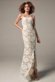 Sheath Sweep-Brush Train Chiffon Lace Wedding Dress CW2226 - COCOMELODY