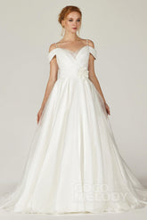 A-Line Court Train Organza and Satin Wedding Dress CW2291 - COCOMELODY