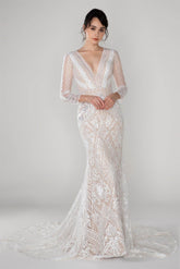 Trumpet-Mermaid Court Train Lace Wedding Dress CW2532CR - COCOMELODY