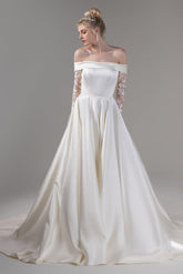 A-Line Court Train Satin Wedding Dress CW2655 - COCOMELODY