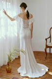 Sheath-Column Sweep-Brush Train Satin Wedding Dress CW2667 - COCOMELODY
