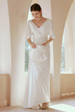 Sheath-Column Floor Length Satin Wedding Dress CW2668 - COCOMELODY