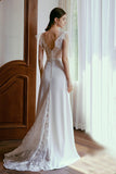 Sheath Sweep-Brush Train Lace Tulle Wedding Dress CW2672CR - COCOMELODY