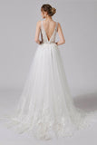 A-Line Sweep-Brush Train Lace Tulle Wedding Dress CW2709CR - COCOMELODY