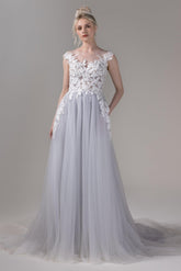 A-Line Court Train Lace Tulle Wedding Dress CW2811 - COCOMELODY