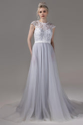 A-Line Court Train Lace Tulle Wedding Dress CW2812CR - COCOMELODY
