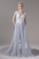 A-Line Chapel Train Lace Tulle Wedding Dress CW2815 - COCOMELODY