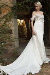 Trumpet Court Train Lace Chiffon Wedding Dress CW3018 - COCOMELODY