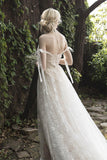 A-Line Sweep-Brush Train Lace Wedding Dress CW3023 - COCOMELODY