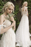 A-Line Sweep-Brush Train Lace Wedding Dress CW3023 - COCOMELODY