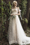 A-Line Sweep-Brush Train Lace Wedding Dress CW3023 - COCOMELODY