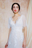 A-Line Sweep-Brush Train Lace Wedding Dress CW3031 - COCOMELODY