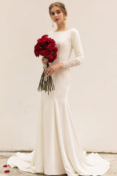 Trumpet Sweep-Brush Train Stretch Satin Wedding Dress CW3036 - COCOMELODY