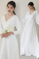 A-Line Sweep-Brush Train Crushed Material Wedding Dress CW3051 - COCOMELODY
