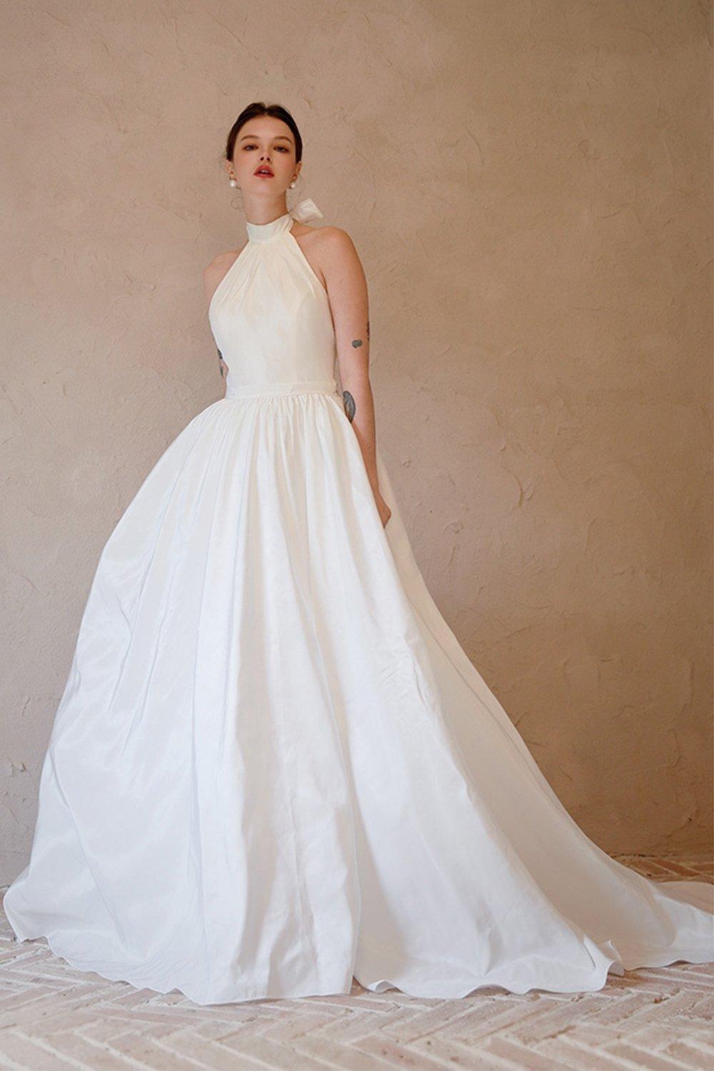 A-Line Sweep-Brush Train Taffeta Wedding Dress CW3064 - COCOMELODY