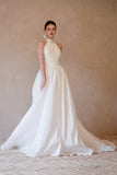 A-Line Sweep-Brush Train Taffeta Wedding Dress CW3064 - COCOMELODY