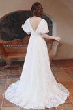 A-Line Sweep-Brush Train Printed Gauze Wedding Dress CW3069 - COCOMELODY