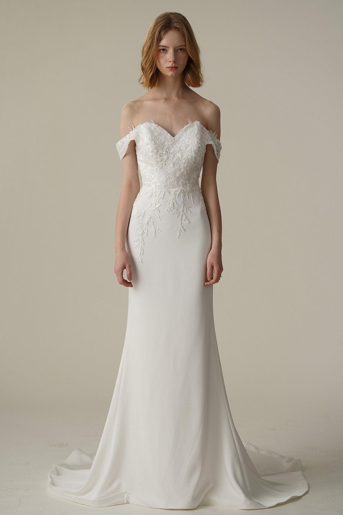 Mermaid Sweep-Brush Train Satin Lace Wedding Dress CW3087 - COCOMELODY