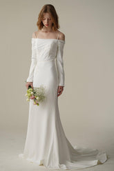 Trumpet-Mermaid Court Train Satin Wedding Dress CW3088 - COCOMELODY