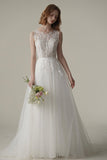 A-Line Sweep-Brush Train Tulle Wedding Dress CW3092 - COCOMELODY