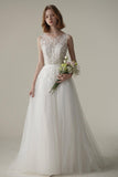 A-Line Sweep-Brush Train Tulle Wedding Dress CW3092 - COCOMELODY