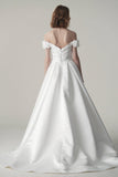 A-Line Sweep-Brush Train Satin Wedding Dress CW3093 - COCOMELODY