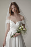 A-Line Sweep-Brush Train Satin Wedding Dress CW3093 - COCOMELODY