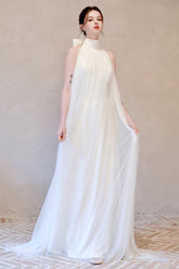 A-Line Sweep-Brush Train Lace Tulle Wedding Dress CW3096 - COCOMELODY