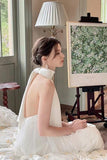 A-Line Sweep-Brush Train Lace Tulle Wedding Dress CW3096 - COCOMELODY